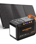 Portable Solar Generator 111Wh Power Station with 30W Solar Panel included for camping outdoor adventures off grid power emergency backup with 120W surge AC outlet.