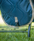 Close-up of Western Padded Saddle Carrier with Water Resistant 420D Nylon, showing turquoise polka dot design and buckle detail.