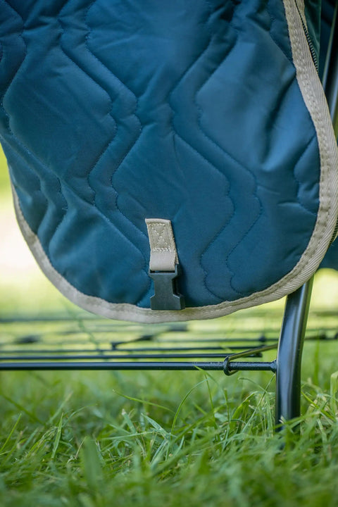 Close-up of Western Padded Saddle Carrier with Water Resistant 420D Nylon, showing turquoise polka dot design and buckle detail.
