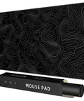 Extra Large Gaming Mouse Pad With Black Topographic Print XXL Desk Mat For Gaming And Work Non Slip Keyboard Pad For Computer Laptop PC Office Setup Pro shown rolled with box packaging