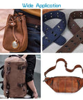 Various applications showcasing Eyelet Kit With 110 Sets In Black And Silver, includes belts and bags with quarter inch grommets.