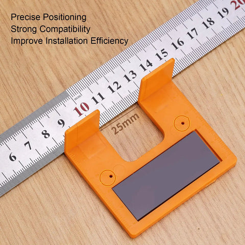 Door Jamb Hinge Jig Kit With Thickened Mounting Plates and Magnetic Limit Plate for 2mm Positioning, next to a ruler