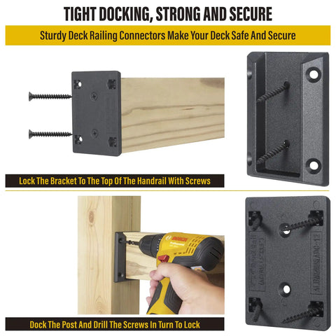 Eight Pack ADC-12 Aluminum Deck Railing Brackets For 2x4 Posts To Handrail Connection Black Finish Built Tough Weatherproof Rustproof Easy Install Outdoor Deck Railing Connectors
