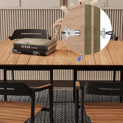 Pick Up These Built Like A Tank Rust Proof 100 Pieces M4 Cabinet Screws Furniture Connector Bolts Binding Barrels And Sleeves Iron Nickel Hardware For Wood Builds on a wooden table.