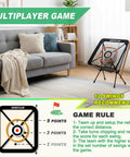 Chipping Net Indoor Outdoor Golf Practice Target With Center Target And Three Dynamic Baskets Includes Tee And Balls Pro Grade Durable Aluminum Frame Perfect Backyard Game Gift For Golfers in living room setup