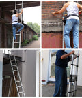 Twelve And A Half Foot Aluminum Telescoping Ladder That Extends From Compact Fold To Full Height With Non Slip Rungs in use outdoors
