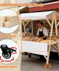 Portable Farmers Market Stand With Foldable Canopy On Wheels For Street Vending And Outdoor Events Sturdy Wooden Vendor Cart