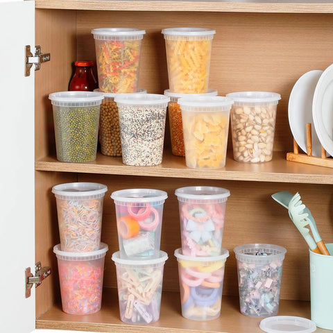 Kitchen cabinet with Twenty Pack 32 Oz Deli Containers With Lids Airtight Food Storage For Takeout And Meal Prep