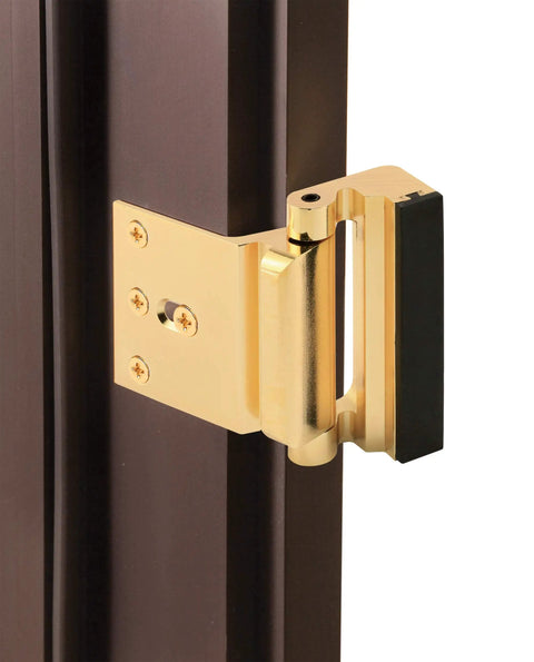 Door Reinforcement Lock With 3 Inch Stop For Extra Home Security, Aluminum Construction, Polished Brass Finish, Quick Install