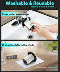 Person rinsing Replacement Filters Easy Fit For Bissell CleanView XR 200W And CleanView XR Pet 300W under faucet, filter drying on table.