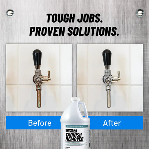 Before and after using Pro Grade Tarnish Remover 1 Gallon for Jewelry and Metal Restoration, tap handles cleaned