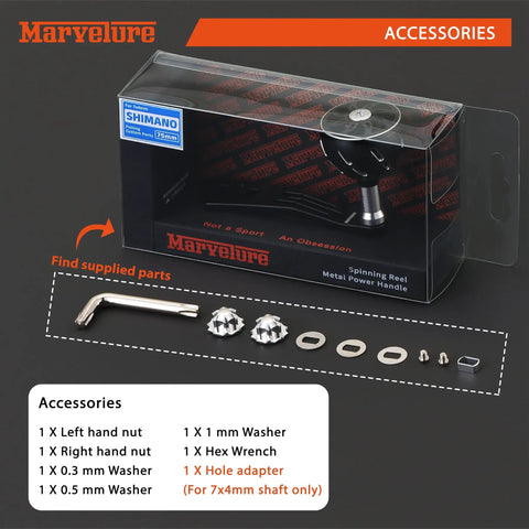 Beefy Power Handle 2.95 Inch 75 Mm For Baitcast Reels packaging with nuts, screws, washers, wrench included