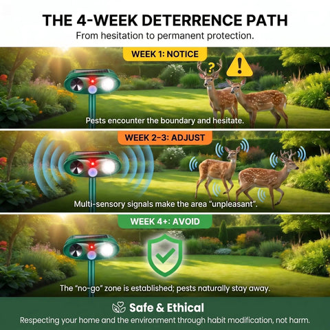 Ultrasonic Deer Repellent For Plants 4 Pack With Solar Power And Motion Sensor Strobe Light Outdoor Animal Deterrent in garden