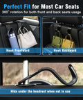 Amooca four-pack black S-shaped car seat headrest hooks for hanging handbags and coats.