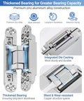 Hidden Door Hinge Set 6 Inch Silver 2 Pack With 3 Way Adjustable 180 Degree Swing Copper Support Concealed Built Tough Hinge For Doors 88 Lb Load Bearing
