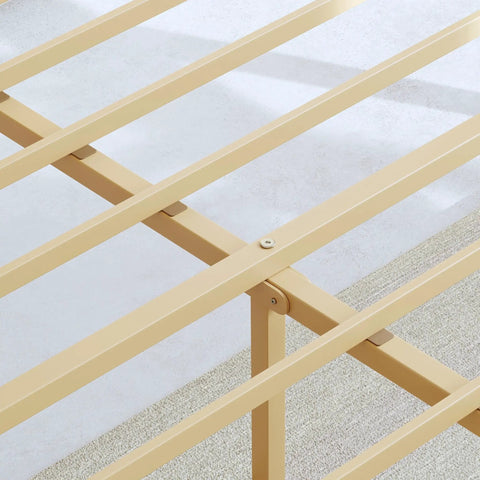 Natural Bamboo King Size Platform Bed Frame With Headboard, 14 Inch Low Profile Build for solid support slats detail.