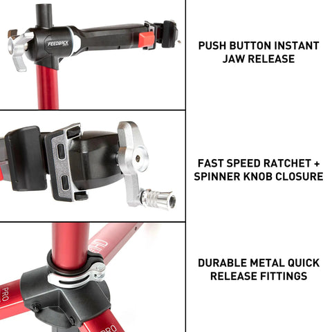 Pro Mechanic HD Bike Repair Stand With 360 Degree Clamp heavy duty aluminum build close-up of clamp and fittings