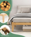 Heavy Duty King Size Wood Platform Bed Frame With Bulletproof Rubber Wood Construction showing solid wood material and support feet.