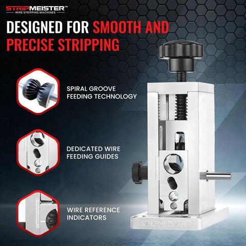 Drill Powered Wire Stripper For Copper Wire Up To Three Quarters Of An Inch features spiral groove feeding and guides