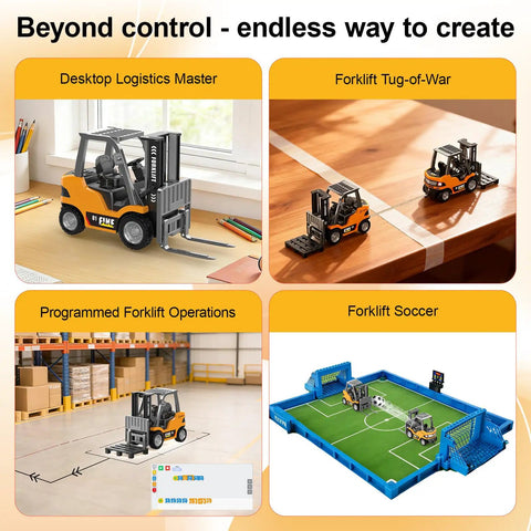 Mini RC Forklift Toy With App Control And Remote, 1:64 Alloy Crane With Liftable Forks, Kid Friendly STEM Construction Vehicle in play scenes