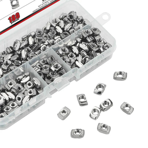 Hammer Head T Slot Nut Kit For Aluminum Profiles, 180 Piece 2020 Series M3 M4 M5 Drop In Fasteners, Carbon Steel