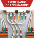 10 Pieces 6 Gauge 5/16 Inch Wire Connectors With Tinned Copper Ring Terminals Marine Grade Battery Lugs Includes 3 To 1 Dual Wall Heat Shrink Tubing For Heavy Duty Secure Electrical Connections connected to panel with color-coded wires showing secure connections in application.