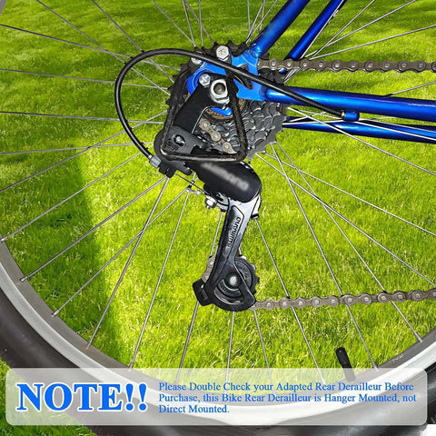 Rear Derailleur Hanger Mount RD-TZ31A on blue 6/7-speed mountain bike, focus on precise GS SIS index shifting drivetrain.