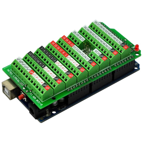 Screw Terminal Block Breakout Module for Arduino Mega 2560 R3 With Power On LED Side Reset Button Soldered And Assembled 3.5mm Pitch Compatible With 26 AWG To 16 AWG Wire, green PCB