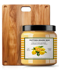 Straight Up Beeswax Cutting Board Finish Wax Blended With Carnauba And Fresh Lemon Orange Oils To Nourish Wood Butcher Blocks And Keep Your Kitchen Gear Looking Sharp 3.5 Oz Tin on wooden cutting board.