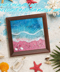 Framed ocean resin art in blue and pink from Ocean Resin Art Kit All In One For Beginners With Frames And Tools Epoxy Resin Set