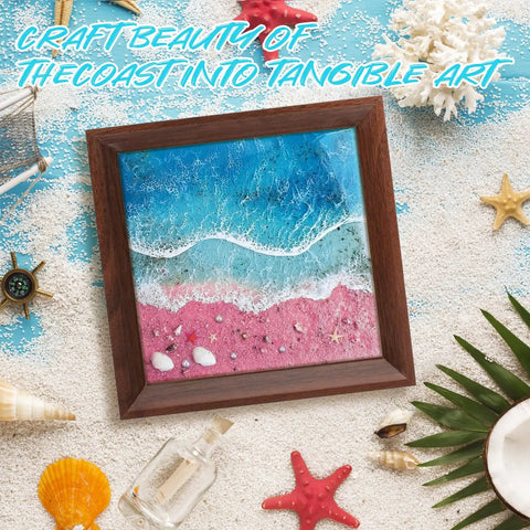 Framed ocean resin art in blue and pink from Ocean Resin Art Kit All In One For Beginners With Frames And Tools Epoxy Resin Set
