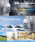 Wireless Home Security Camera System With 8 PTZ Outdoor Cameras And 16CH NVR showing IP66 weatherproof feature in various locations