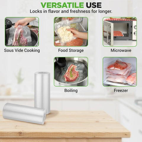 Heavy Duty Commercial Grade Vacuum Sealer Bags 8X50 Rolls 2 Pack Compatible With All Brands showing versatile uses