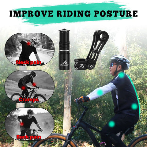 Versatile Adjustable Bike Stem Riser For 31.8mm Handlebars And 28.6mm Fork with cyclist improving posture