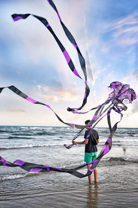Octopus Kite For All Ages Large Frameless Soft Parafoil With Long Tail Easy To Fly For Adults And Kids Perfect For Beach Park And Outdoor Fun