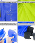 Close-up of Two Pack Pop Up 4Ft Soccer Goals for Kids, Easy Setup, Portable Backyard Training Nets with 8 Field Cones and Stakes, showcasing waterproof coating, mesh, cones, and velcro.