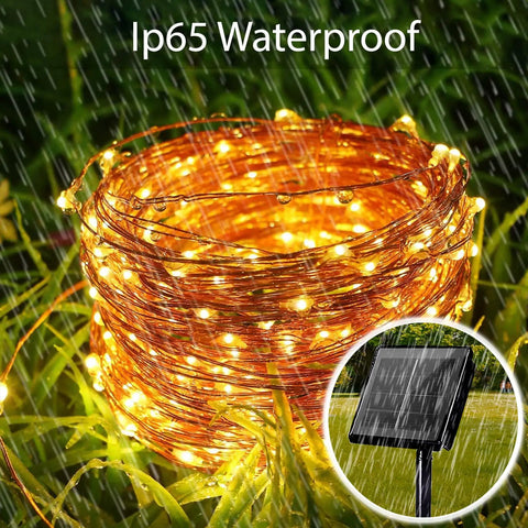 Four Pack Solar Fairy Lights Outdoor 33 Ft 100 LED Copper Wire String Lights Waterproof With 8 Modes For Trees Patio Yard Wedding