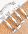 Set of 5 stainless steel furniture handles for cabinets and drawers, vintage style, 4.9 inch, shown on wooden surface.