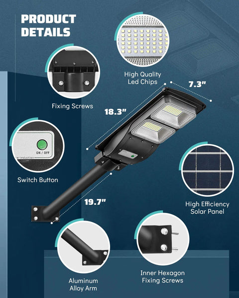 2 Pack 2400W Solar Powered Street Lights With 6000K LED Dusk To Dawn Outdoor Solar Flood Security Light With Motion Sensor IP65 details