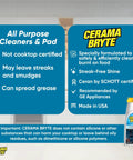 Glass Cooktop And Stove Top Cleaner Kit With Scraper, Razor, And Pad To Fight Tough Stains on package with features and benefits