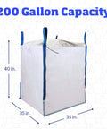 Heavy Duty 200 Gallon Builder Bulk Bags for Demolition and Construction Open Top White Woven Polypropylene Trash Sacks
