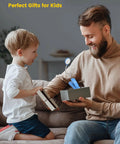 Father and child with book light gift, 16 LED Book Light For Kids With Eye Caring Amber Mode And High CRI 95 Plus Three Color Options.
