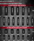Image showing 14-piece metric deep and shallow sockets from 4mm to 15mm for 64 Piece One Quarter Inch Drive Impact Socket Set With Deep And Shallow Sockets Cr-V And S2 Power Bits Quick Release Ratchet Universal Joint Bit Holder Drill Adapter For Metric And SAE Fasteners Pro Grade Heavy Duty.