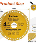 4-pack Ladinka 4.5-inch diamond cut-off discs for angle grinders; metal/tile/stone/concrete 7/8 hole.