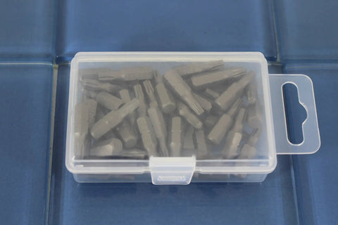 50 Pc T20 Torx 6 Point Screwdriver Insert Bits Set With One Inch Long Bits One Quarter Inch Hex Shank Quick Release Slot Impact Ready S2 Steel Beefy Durable Storage Case in plastic box