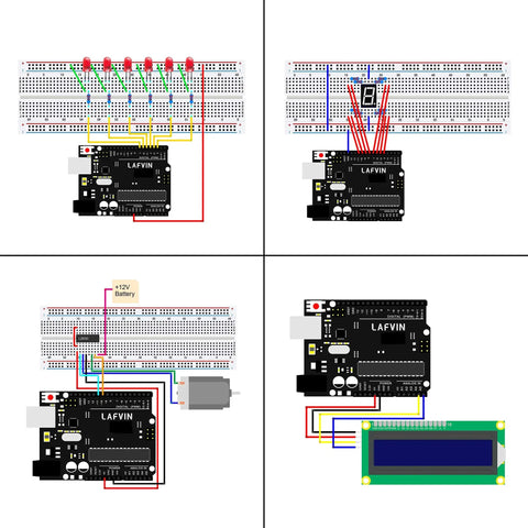 Noob Friendly Arduino Starter Kit For R3 Mega2560 Mega328 Nano With Step By Step Tutorial showing circuits and wiring schematics