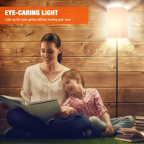 Mother reading with child under Dope Modern Floor Lamp With Linen Shade, Black Corner Standing Lamp For Living Room, Bedroom, Office Or Kids Room, Sturdy Safe Base, Energy-Saving LED Bulb Included, Effortless Assembly
