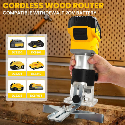 Cordless Wood Router Trimmer For 20V Battery With 6 Speed Settings, 800W Brushless Motor in hand, compatible with Dewalt 20V MAX