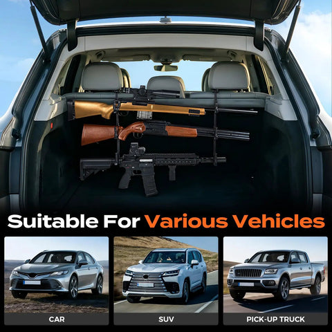 Rugged Truck Gun Rack For Seat Back With Triple Anti Slip Hooks And Adjustable Silicone Strips Heavy Duty Car Rifle Mount in SUV