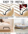 Ditch The Daily Slide, Keep Your Mattress Locked Down With These Heavy Duty Retainer Bars, Black Metal Slide Stopper Brackets For Platform And RV Beds, Easy Install Anti Slip Rails That Hold Fast. Installation guide for anti-slip brackets on wooden frame.